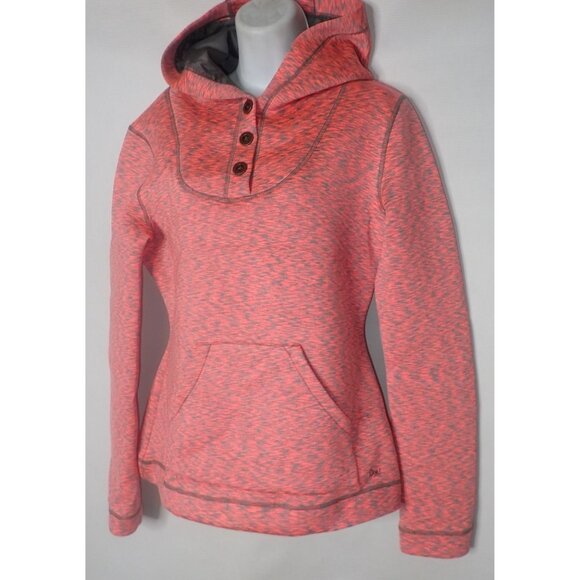 Ojai Womens Hooded Pullover Sweatshirt Button Neck Kangaroo Pocket M Hyper pink - Picture 2 of 7
